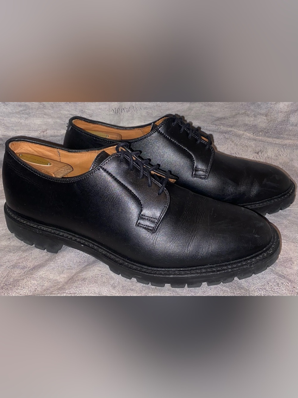Allen Edmonds Lennon Black Lace Up Derby Lug Sole Commando Dress Shoes 11 Combat